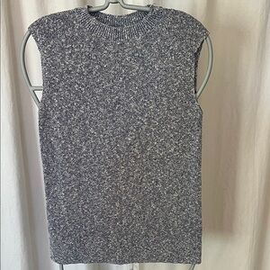 MM Lafleur Navy Speckled knit sleeveless  ribbed neck lightweight sweater sz S